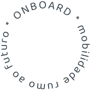 Frase ONBOARD mobilidade rumo ao futuro rodeando DBD minimalista